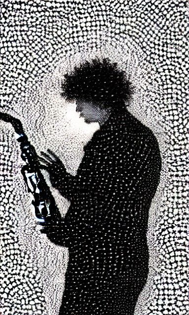 Sax Player at Strip Club in Hypermodern Ink Drawing