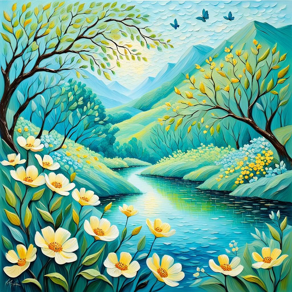 Idyllic Landscape in Impasto Painting Style