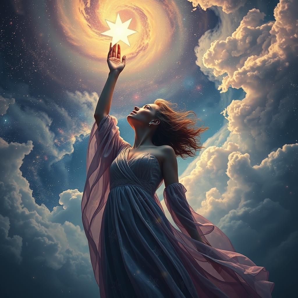Celestial Woman Touches a Starry Sky