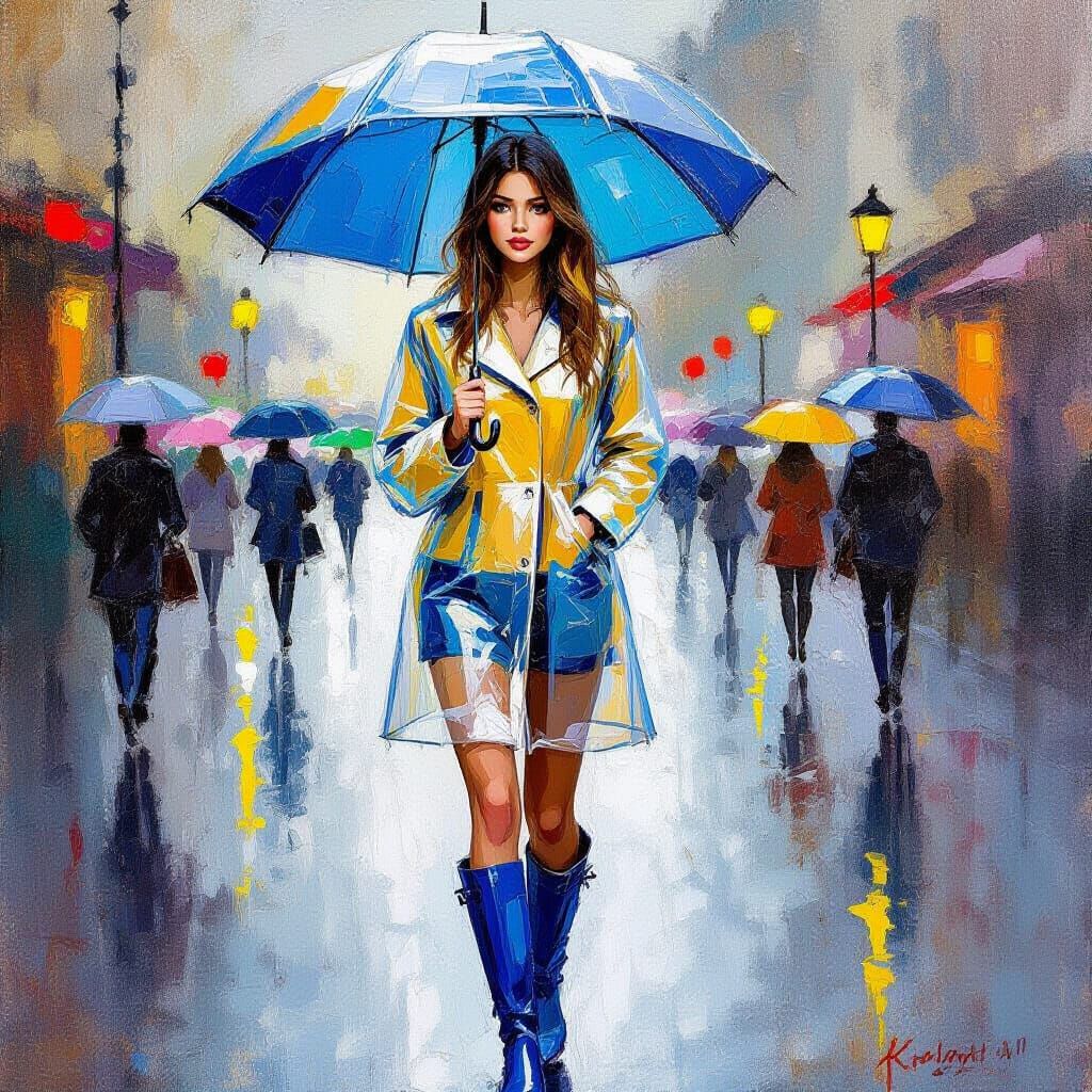 Girl in Raincoat, Oil Painting in Impressionistic Style
