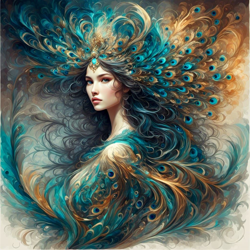 Peacock Gown: Iridescent Colors and Intricate Details