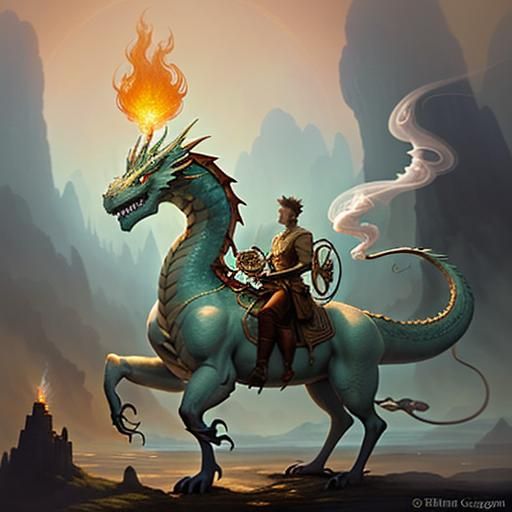 Whimsical concept art. Medium shot. A young man's hand holds...