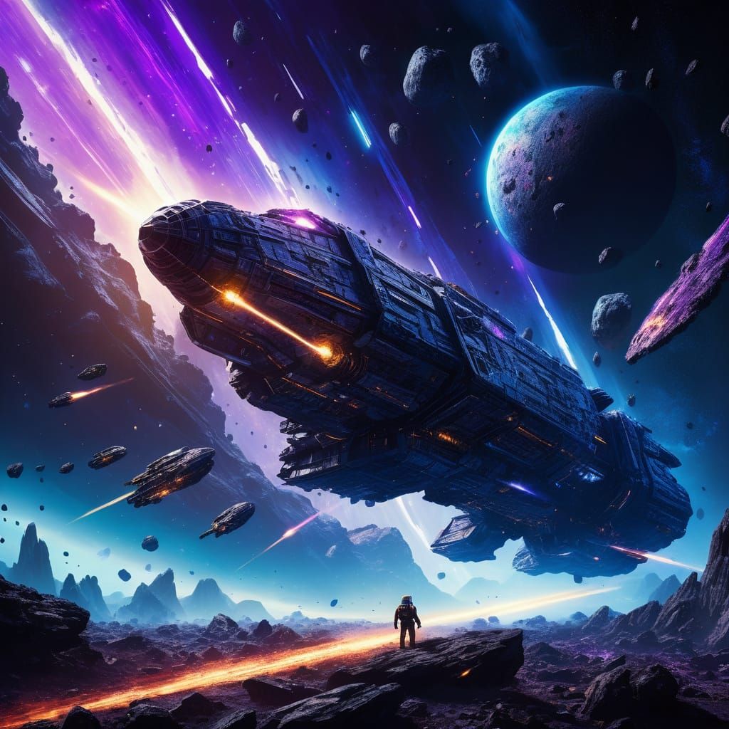 Epic Sci-Fi Spaceship in Asteroid Field