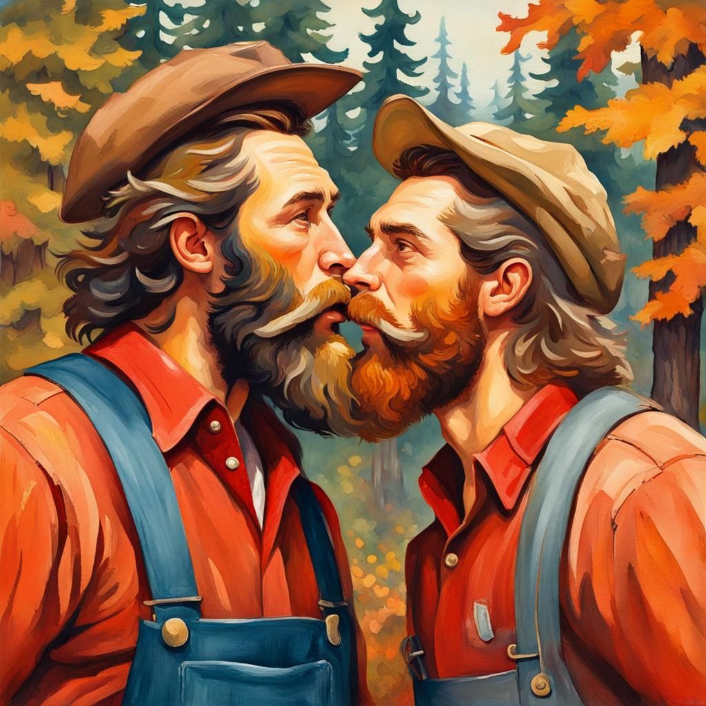 Lumberjack Love in Gouache and Watercolor Style