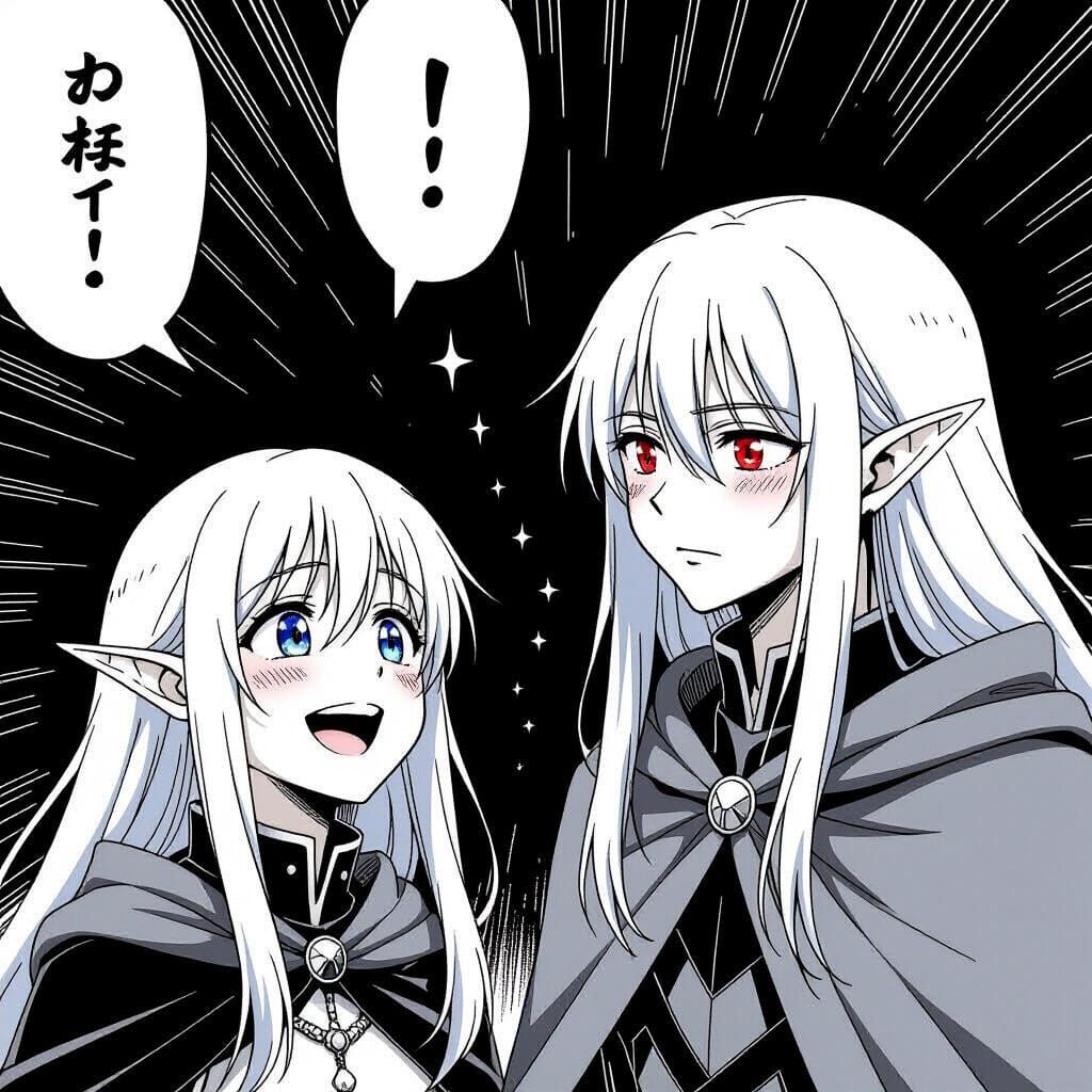 Manga Panel of Elven Girl Nia and Blushing Silen