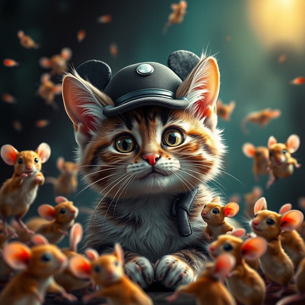 Feline Mouseketeer in Whimsical Dance