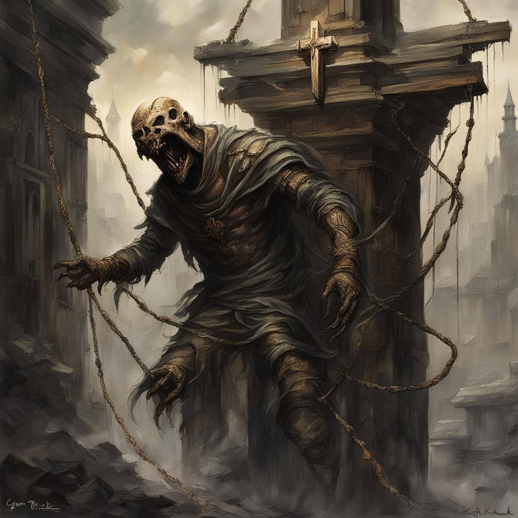 Sinister Crucified God in Dark Fantasy Style