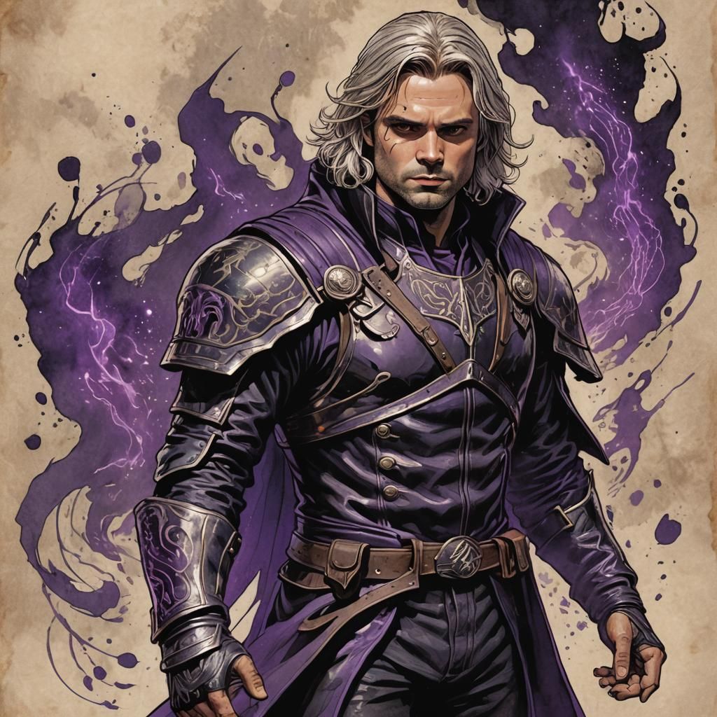 Warlock Summons Demons in Pen and Ink Style