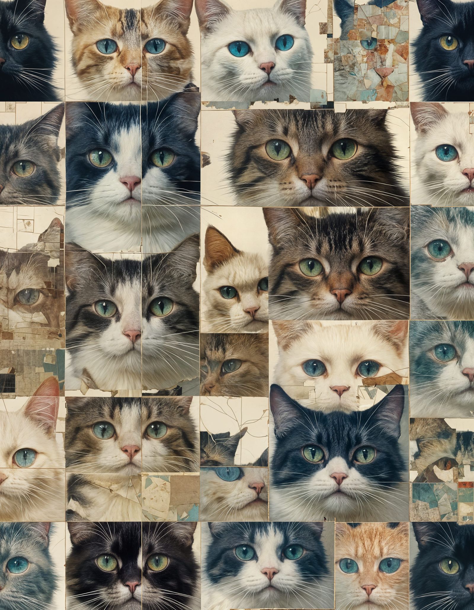 Vintage Cat Collage in Digital Art Style