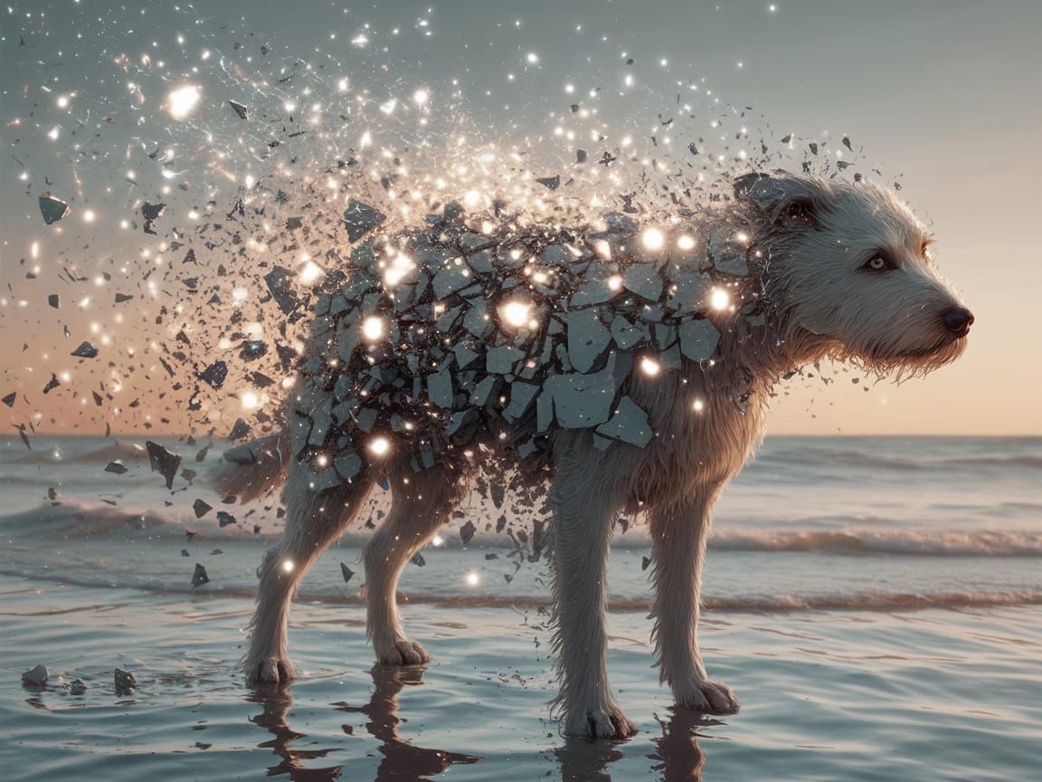 Ethereal Dog Disintegrates on Mystical Shore