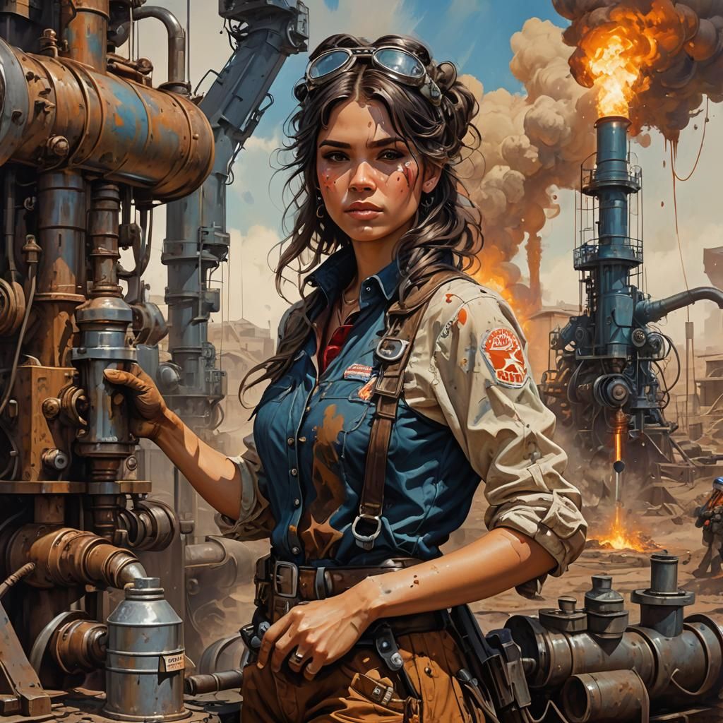 Texas Oil Women: Detailed Portrait with Eruption