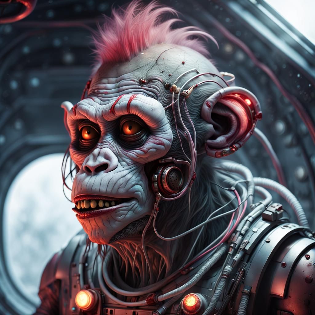 Zombie Monkey Martian Clown Cyborg in Spaceship