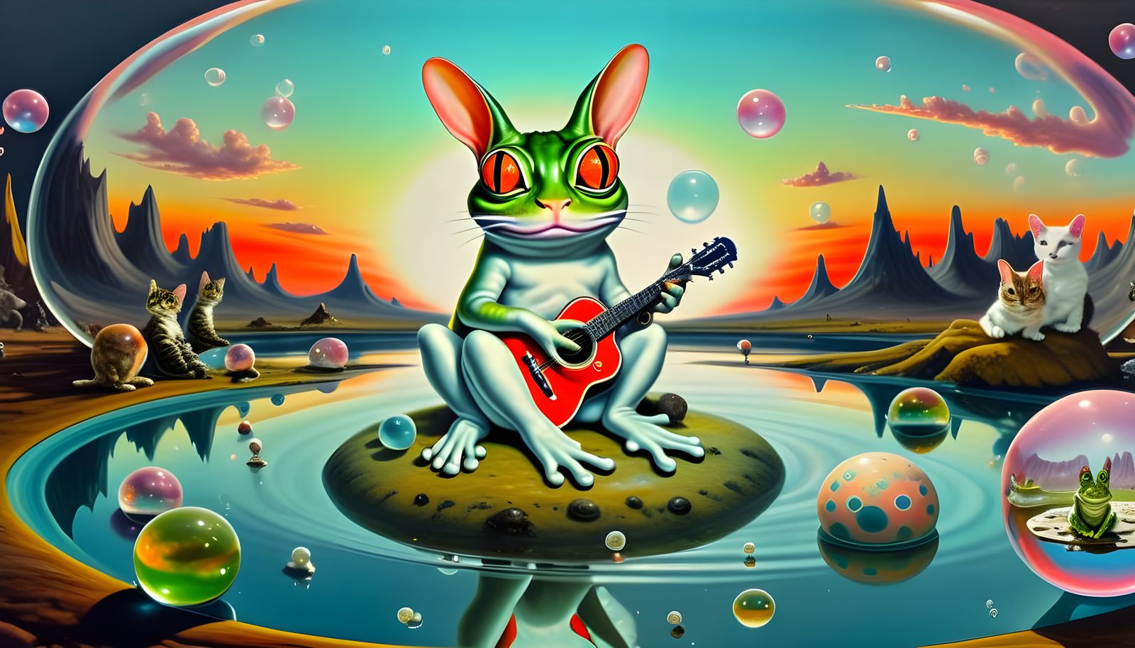 Surreal Steampunk Band with Frog in Oil Painting