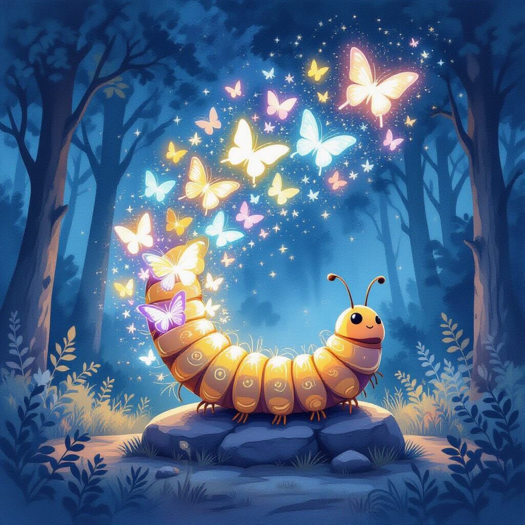 Caterpillar bursts out butterflies