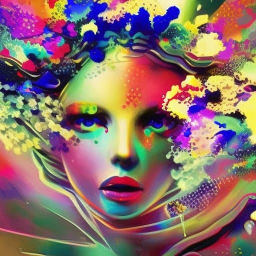 Modernist Floral Art with Abstract Splash Effects