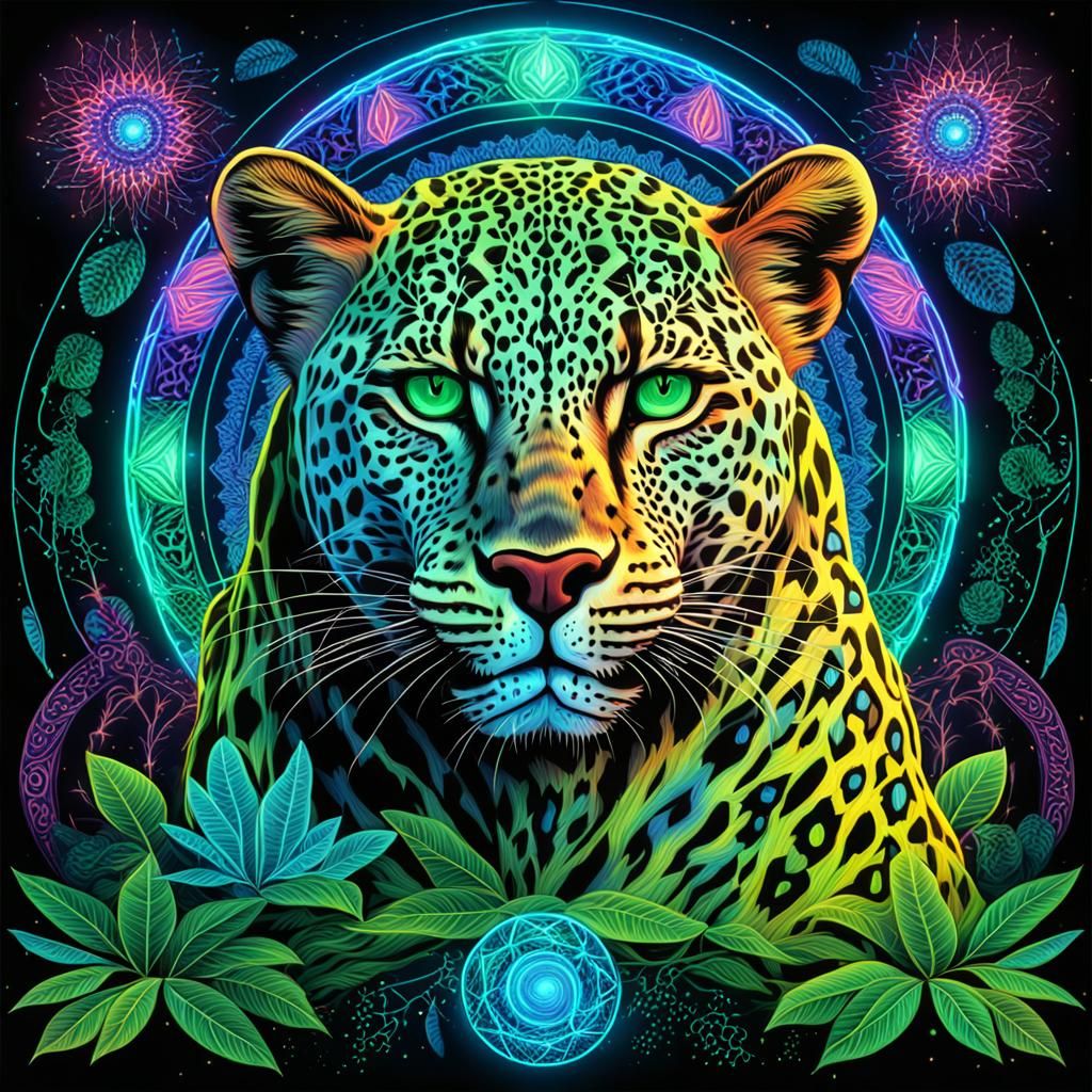 Psychedelic Leopard Totem Avatar in Jungle Vibes