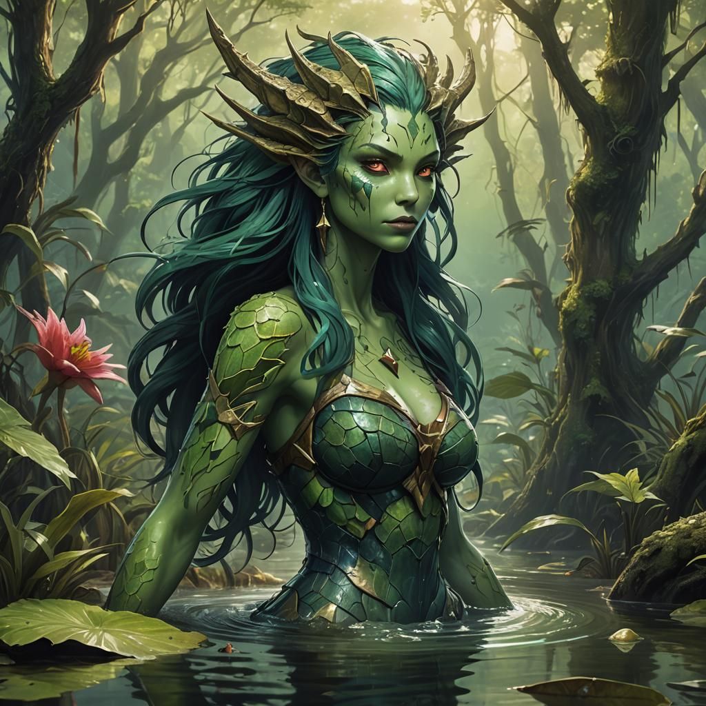 Swamp Siren Concept Art: Hyperrealistic Pokedex Entry