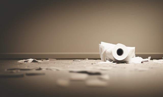 Ripped Toilet Paper on Wooden Floor as Oil Painting