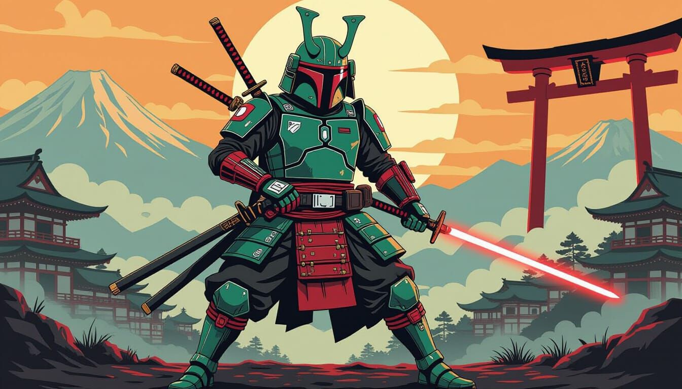 Samurai Boba Fett in Feudal Japan