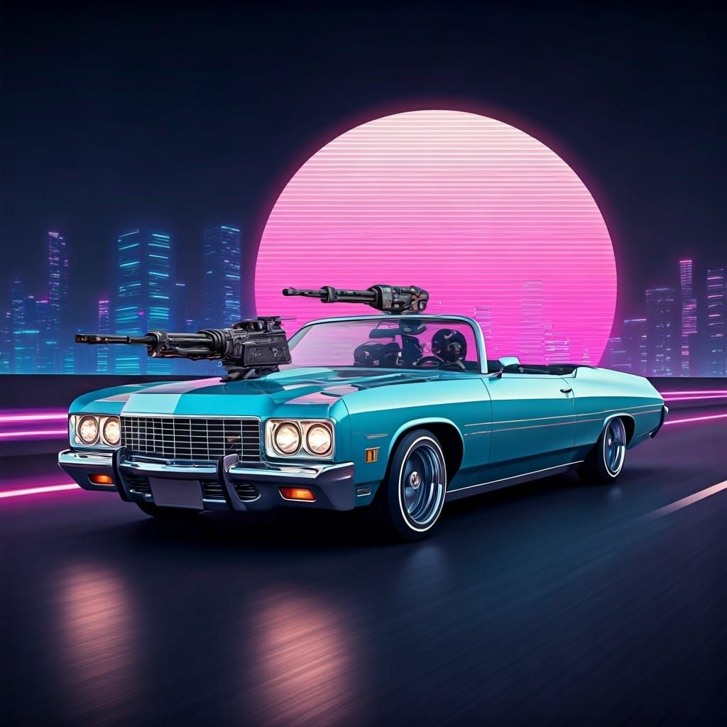 synthwave 1970’s Chevy impala low rider lowrider convertible...
