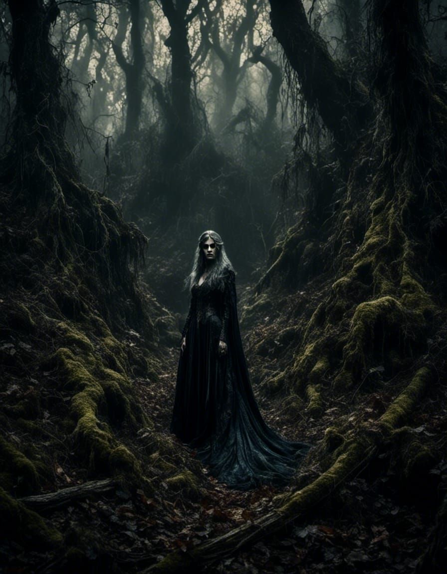 Dark Fairy in Gloomy Woodland, Macabre Horror Style