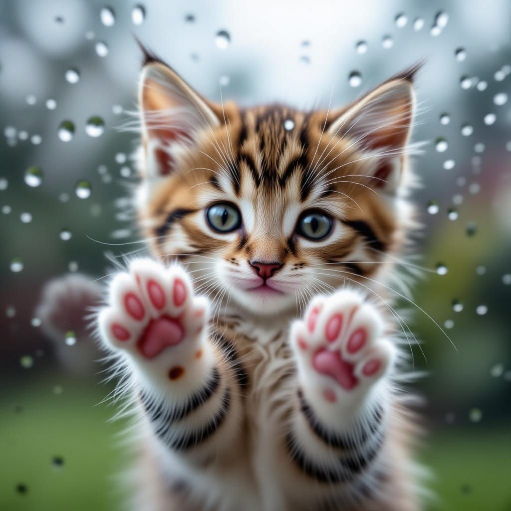 Adorable Kitten's Rainy Day Paw Print