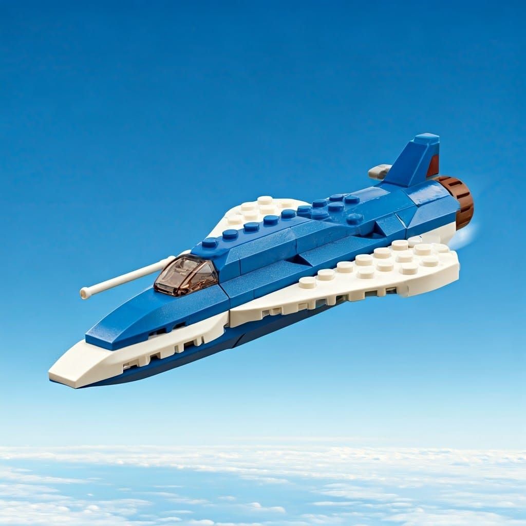 Futuristic LEGO Starship Flying in a Blue Sky