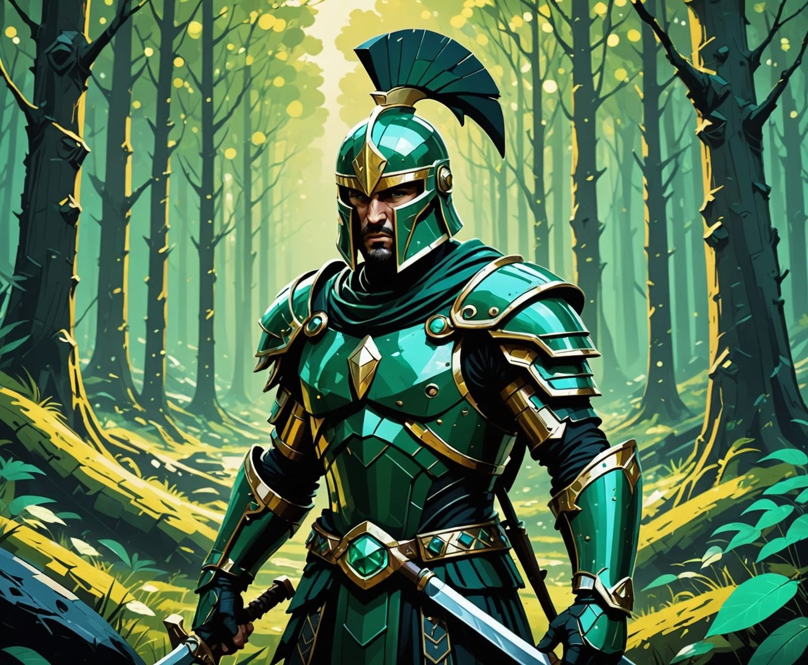 Brave Spartan in Jade Forest, Dadaism Style