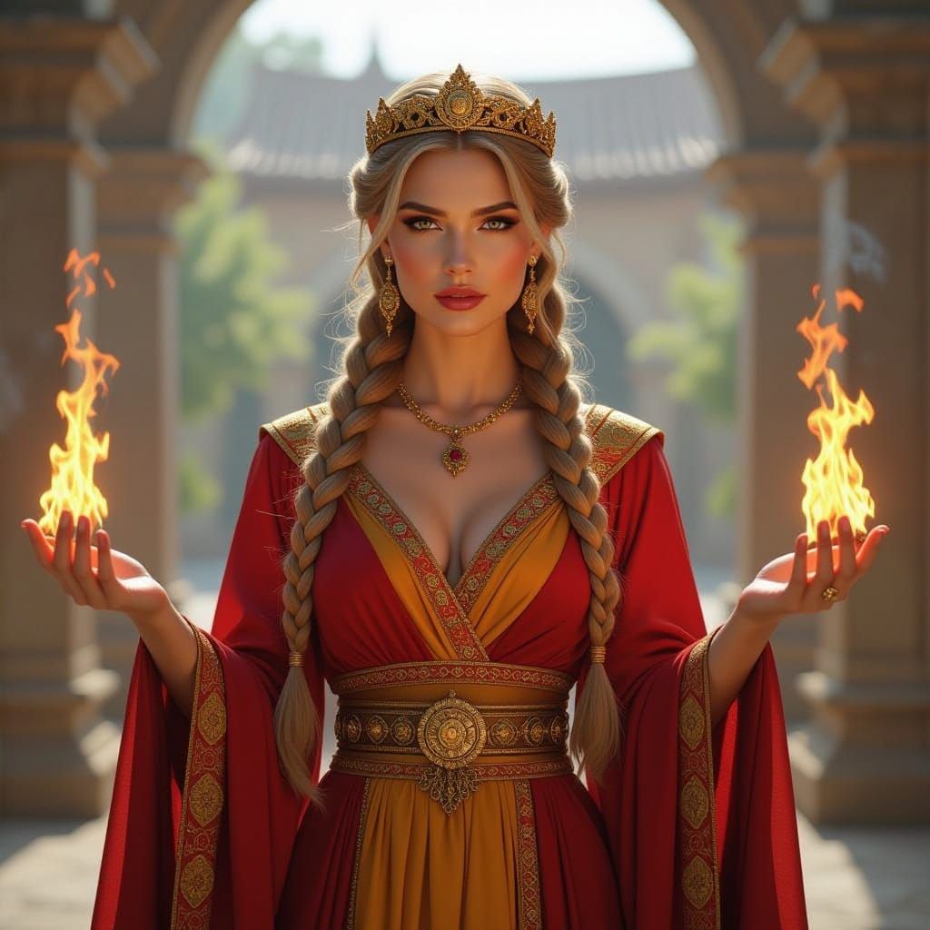 Georgian Goddess of Fire in Splendid Ancient Attire