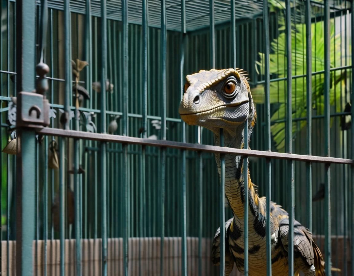 Feathered Velociraptor Trapped in Birdcage