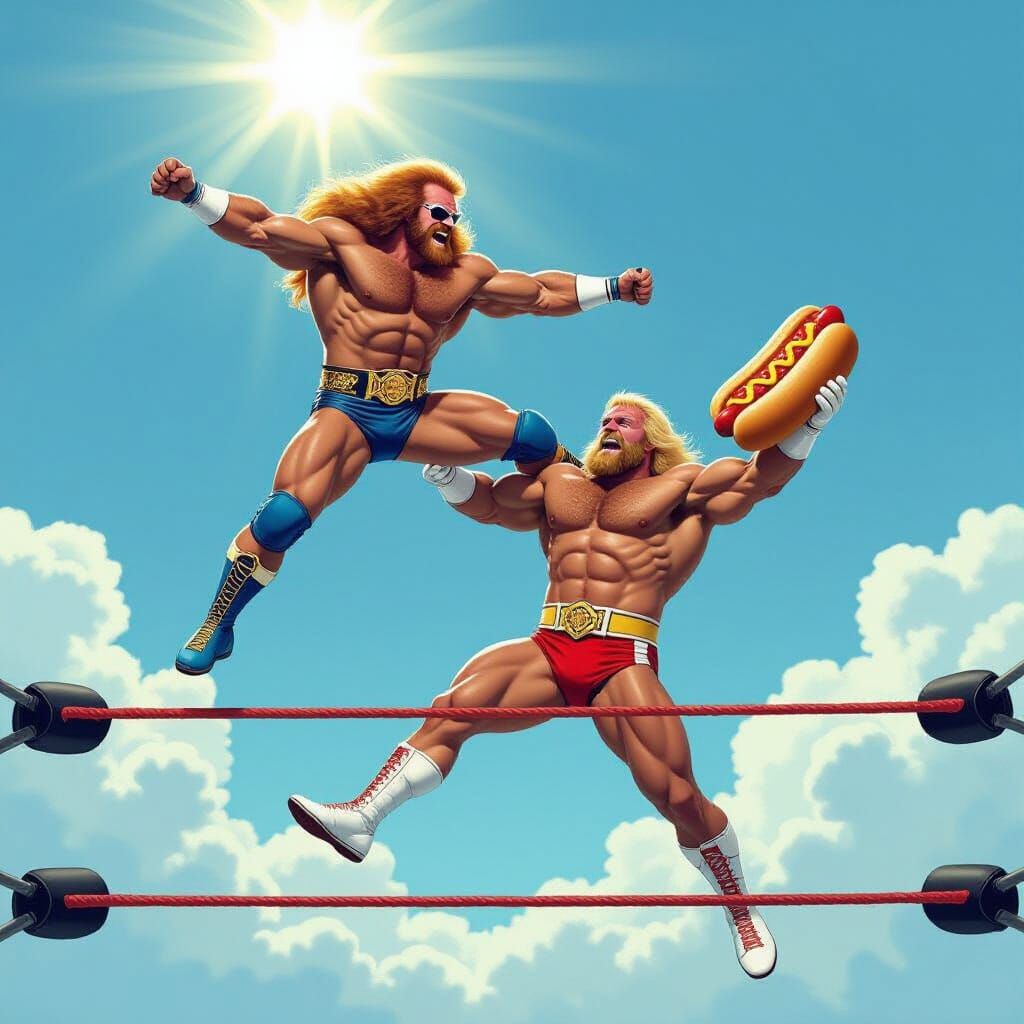 Heavenly Elbow Drop: A Surreal Wrestling Spectacle