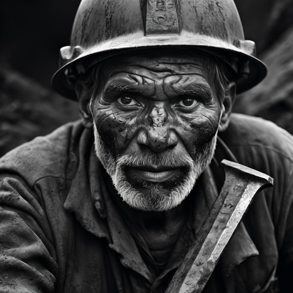 Weathered Miner in a Dark Mine