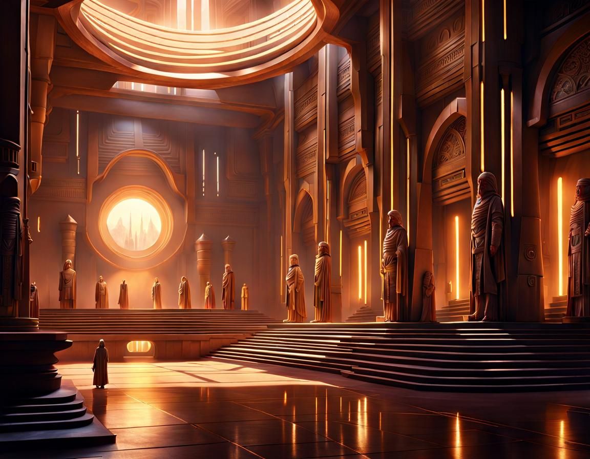 Warm Lit Jedi Temple Interior in Pastel Colors
