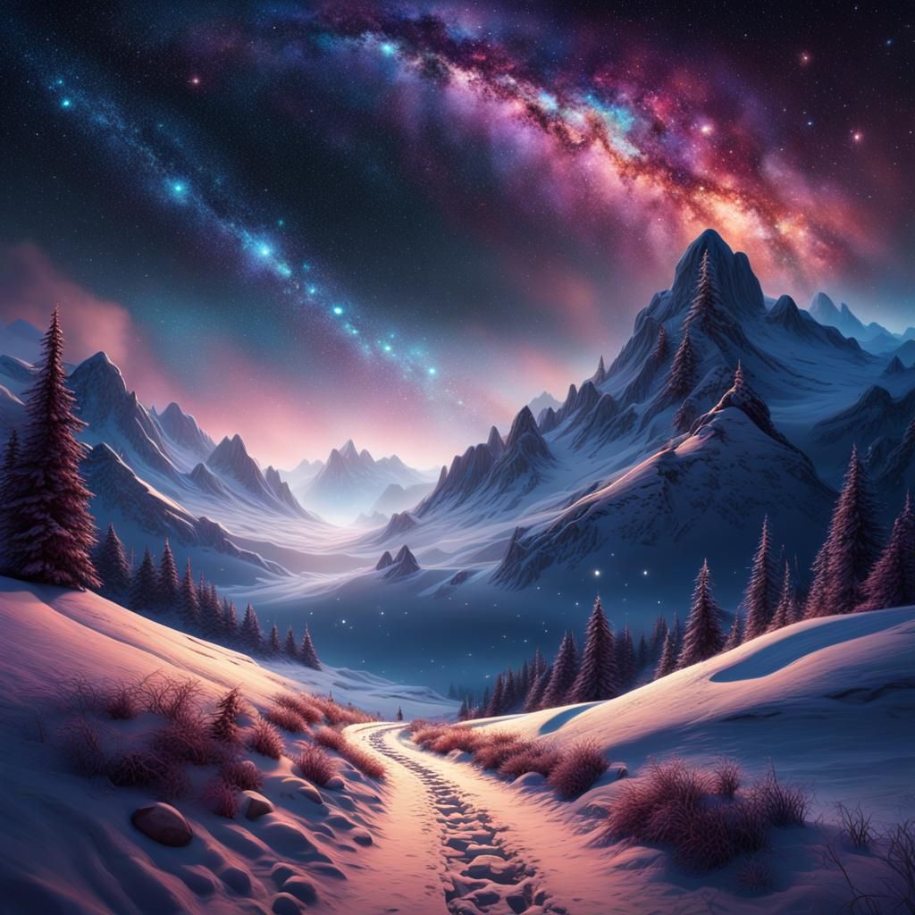Winter Path to Galaxy Sky: Fantasy Concept Art