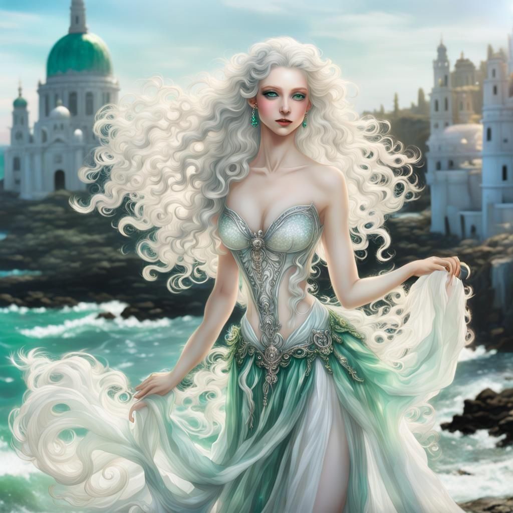 Ethereal Sea Nymph in Rococo Pastel Palette