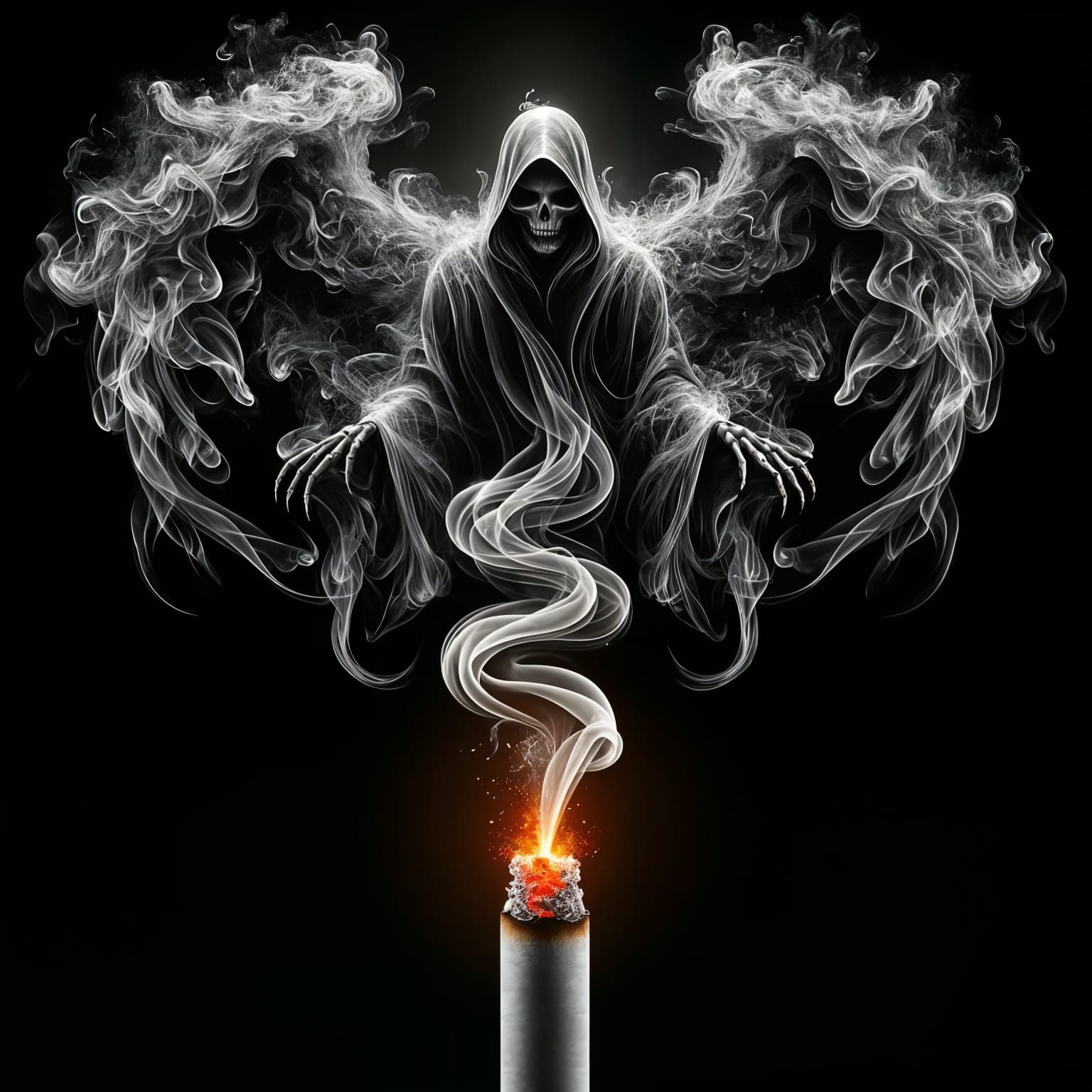 Grim Reaper Emerges from Cigarette Smoke in Hyperrealistic A...