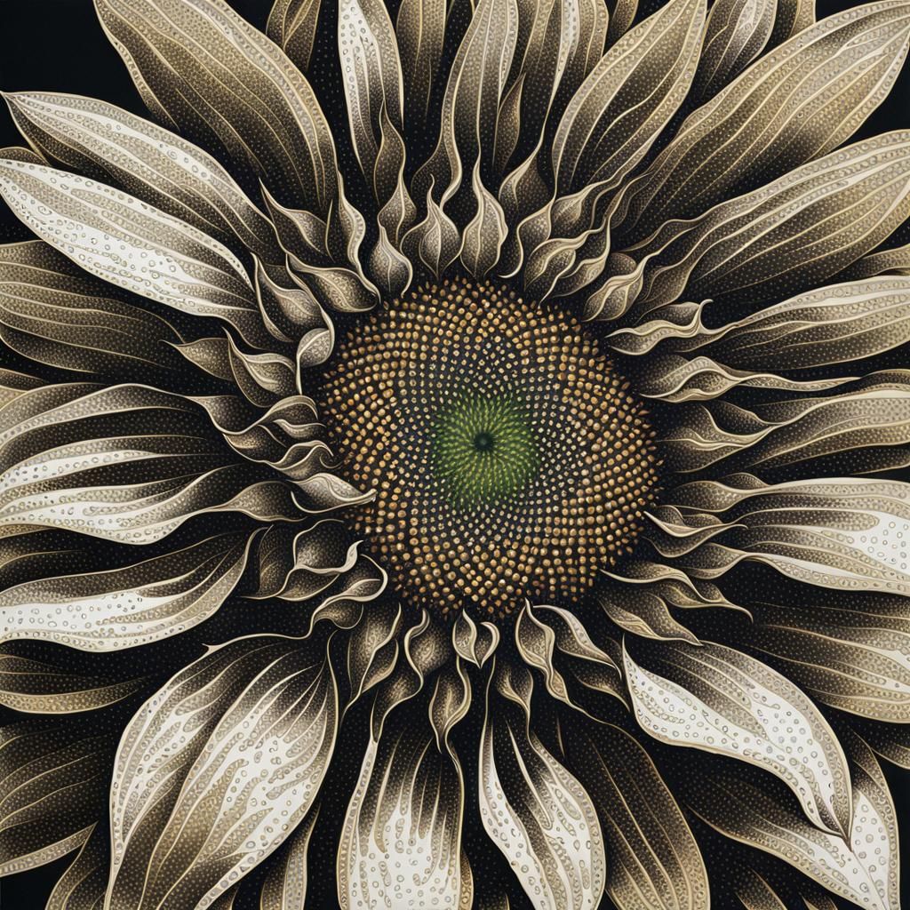 Sunflower in Bloom: A Pointillist Study
