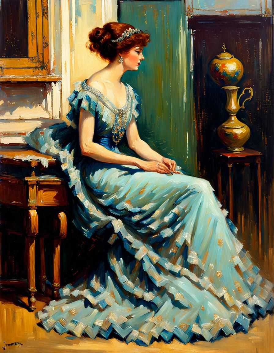 Elegant Evening Gown Oil Painting