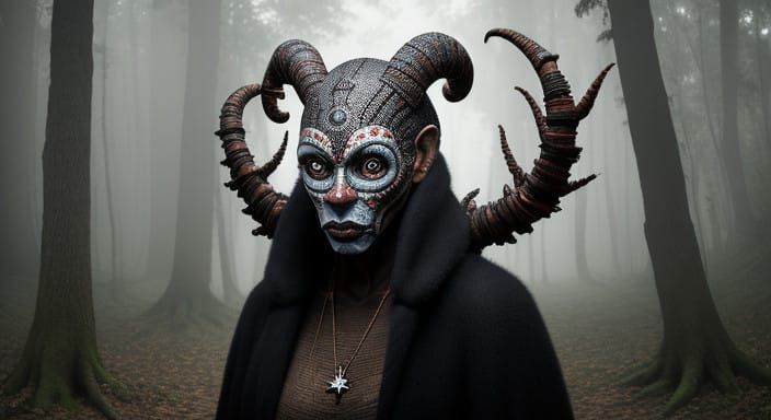 Surreal Portrait of an Adventurous Stranger in a Foggy Forre...