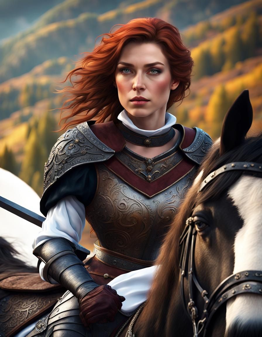 Medieval Baroness on Horseback in Highland Scenery