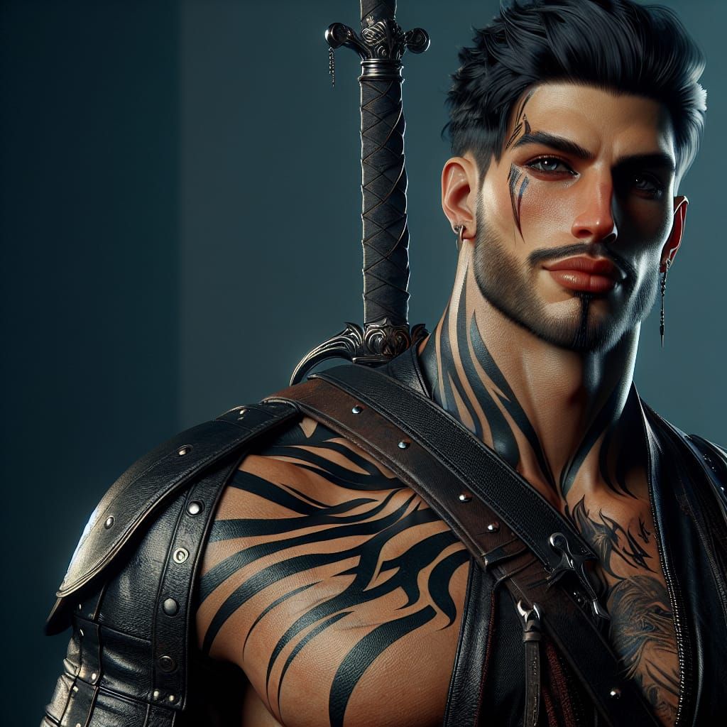 Fantasy Warrior with Sword in Matte Painting Style