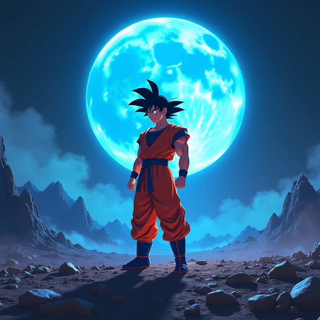 Goku on the Moon in Unreal Engine 5 Style