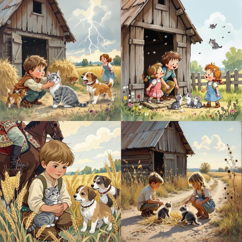 Children Discover Kittens in Barn Attic