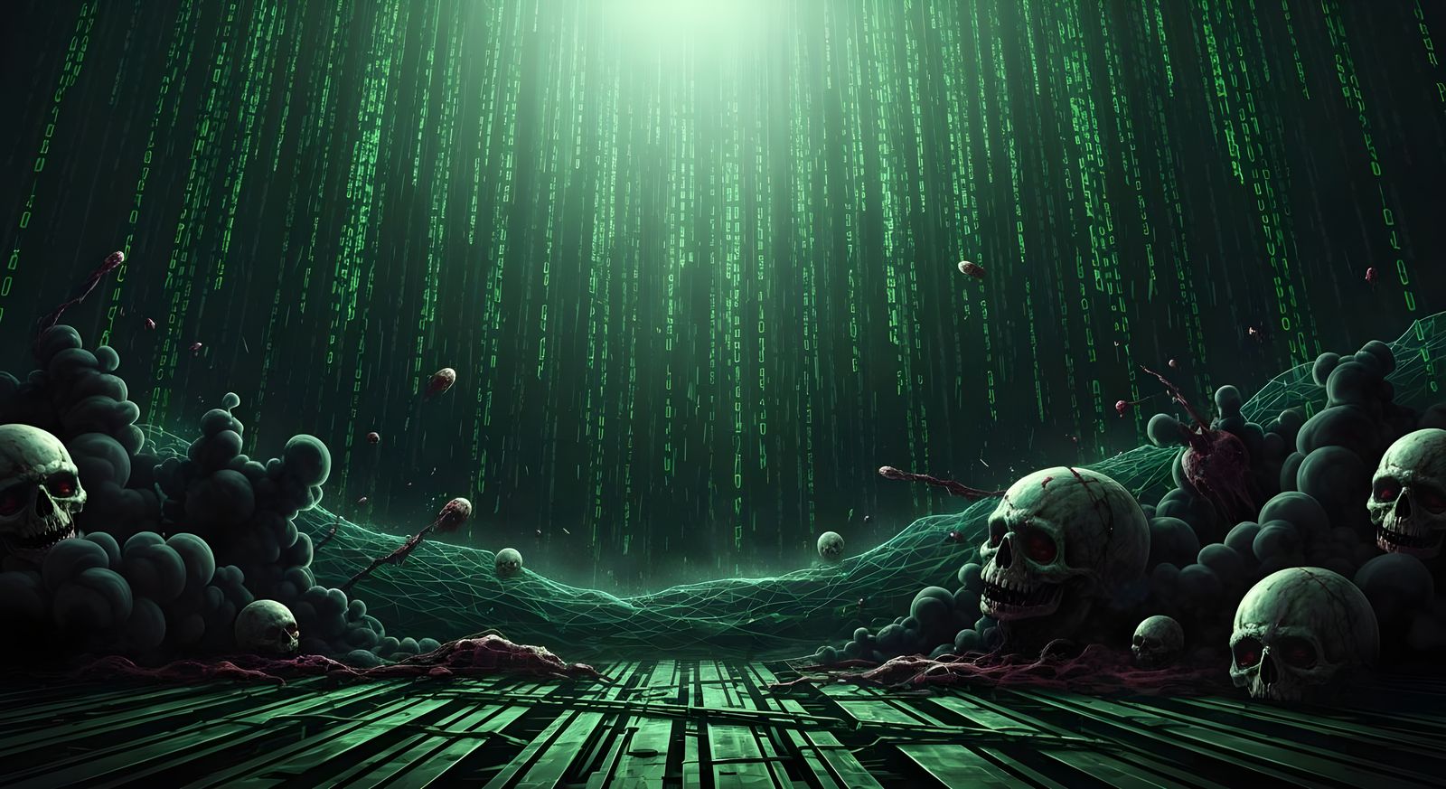 Neon Code Storm in Dark Digital Landscape