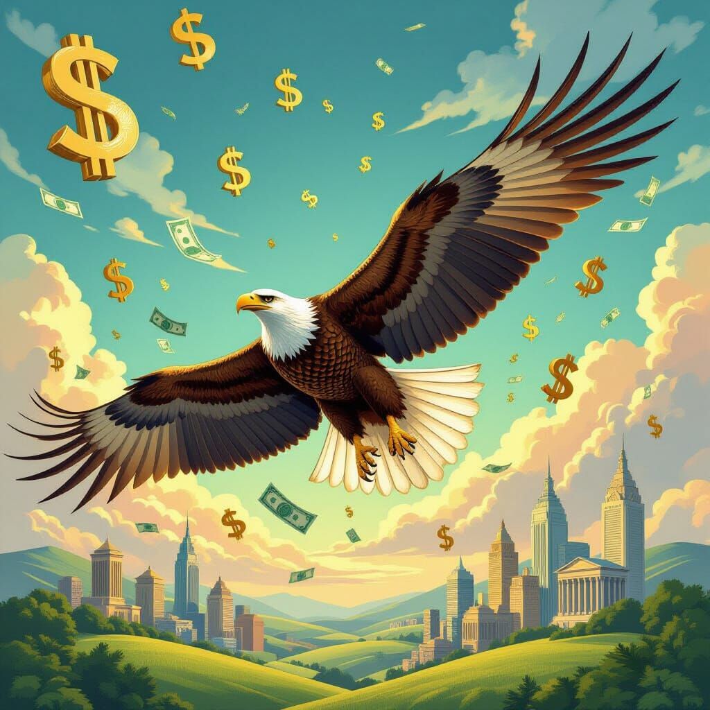 Majestic Eagle of Gold Coins Soars Above Financial Landscape