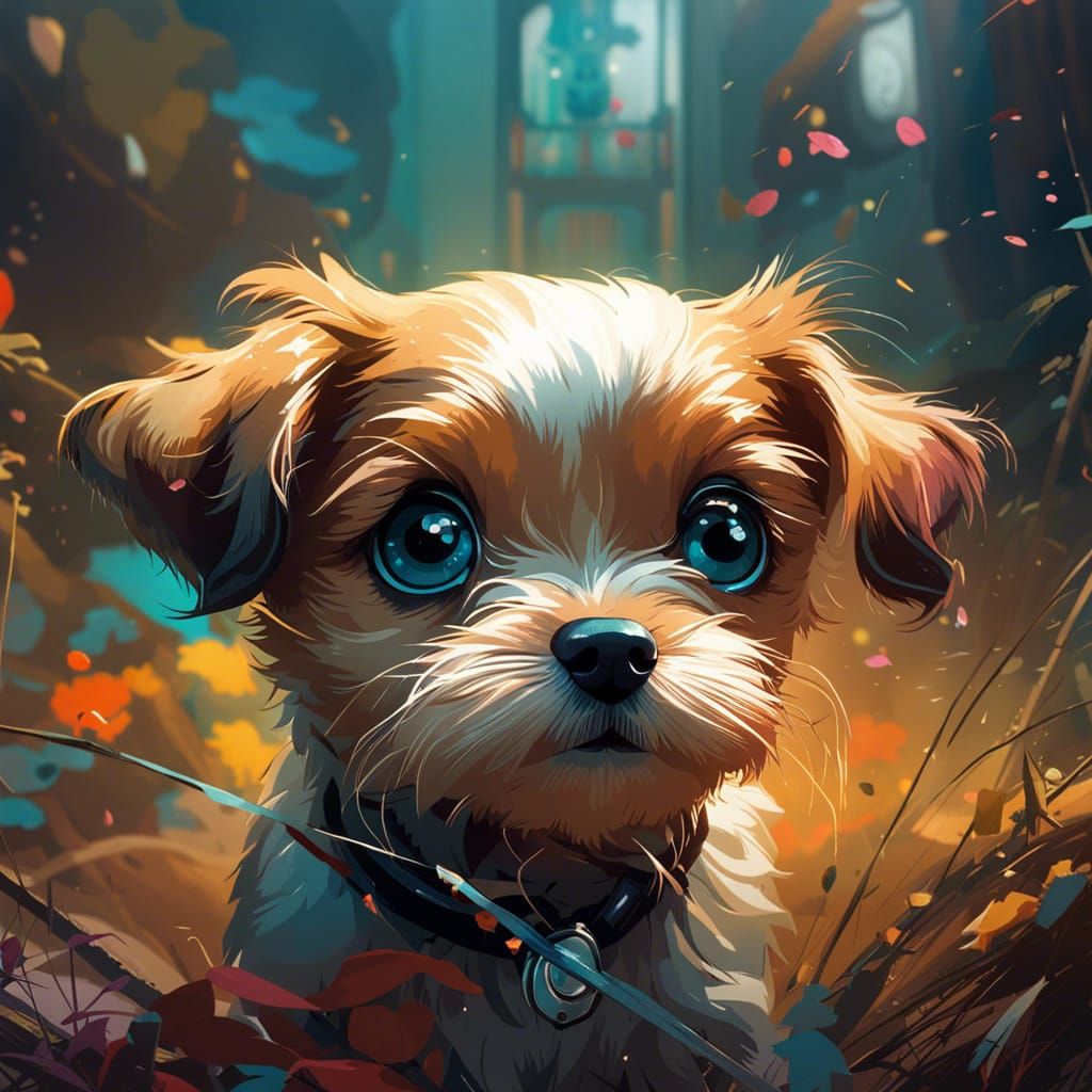 Cute Puppy with Big Eyes in Hyperdetailed Style