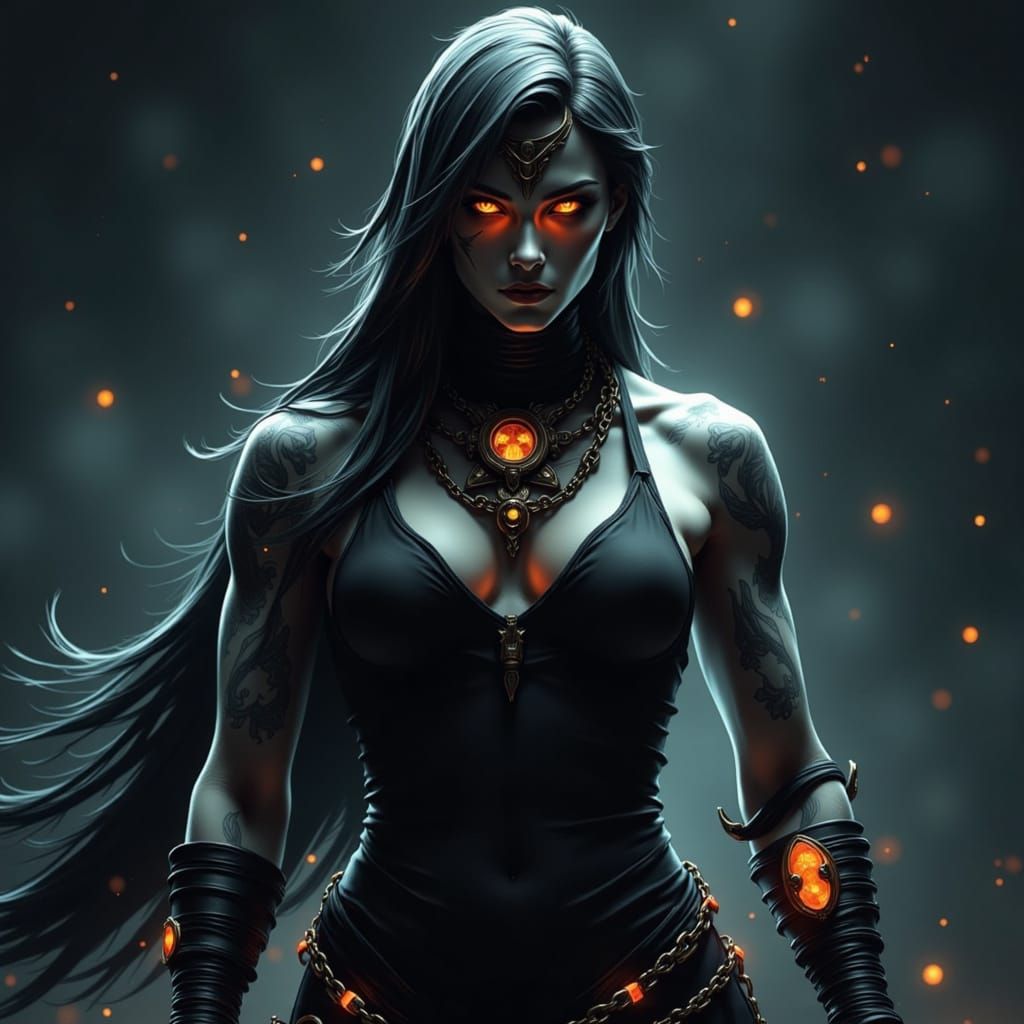 Ethereal Hunter in Dark Cyberpunk Style