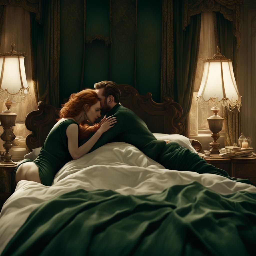 Intricate Digital Painting: Bedroom Scene with Couple