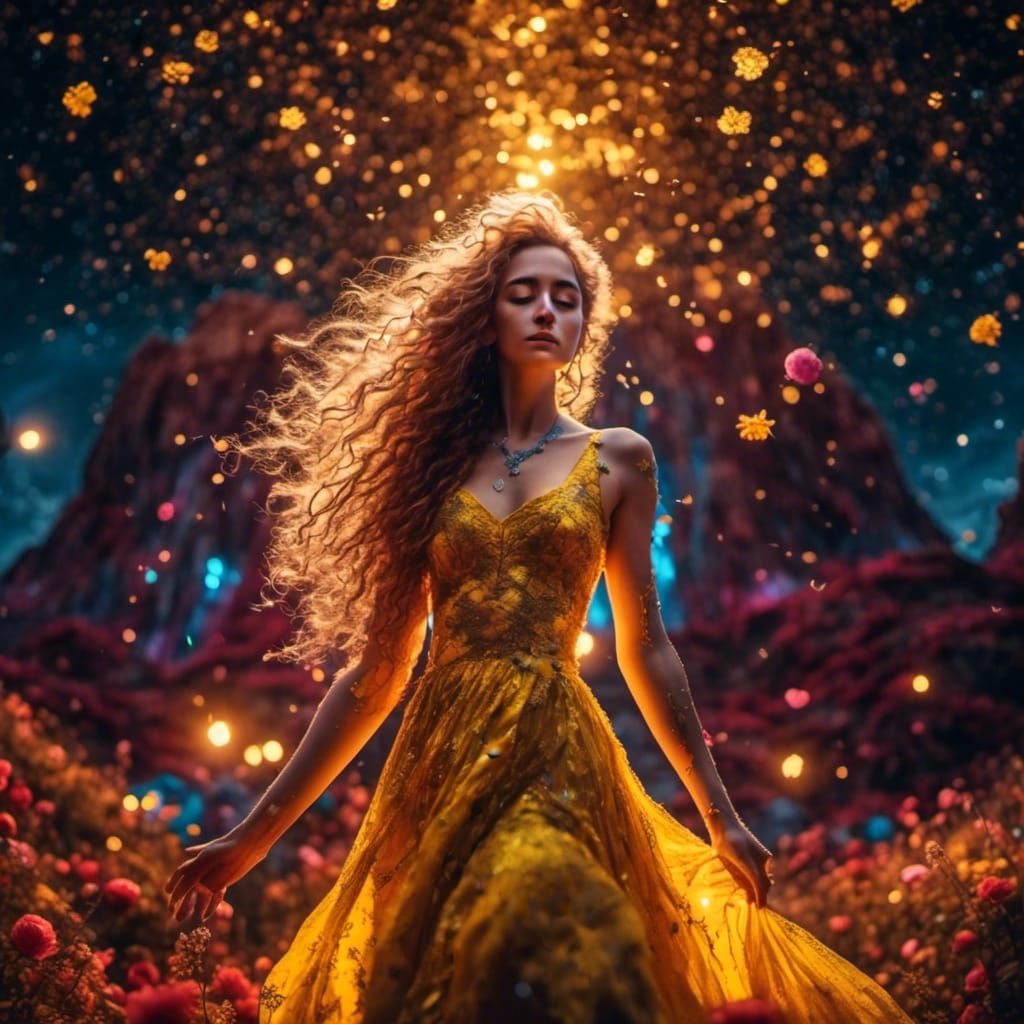 Golden Light Illuminates Woman in Yellow Dress