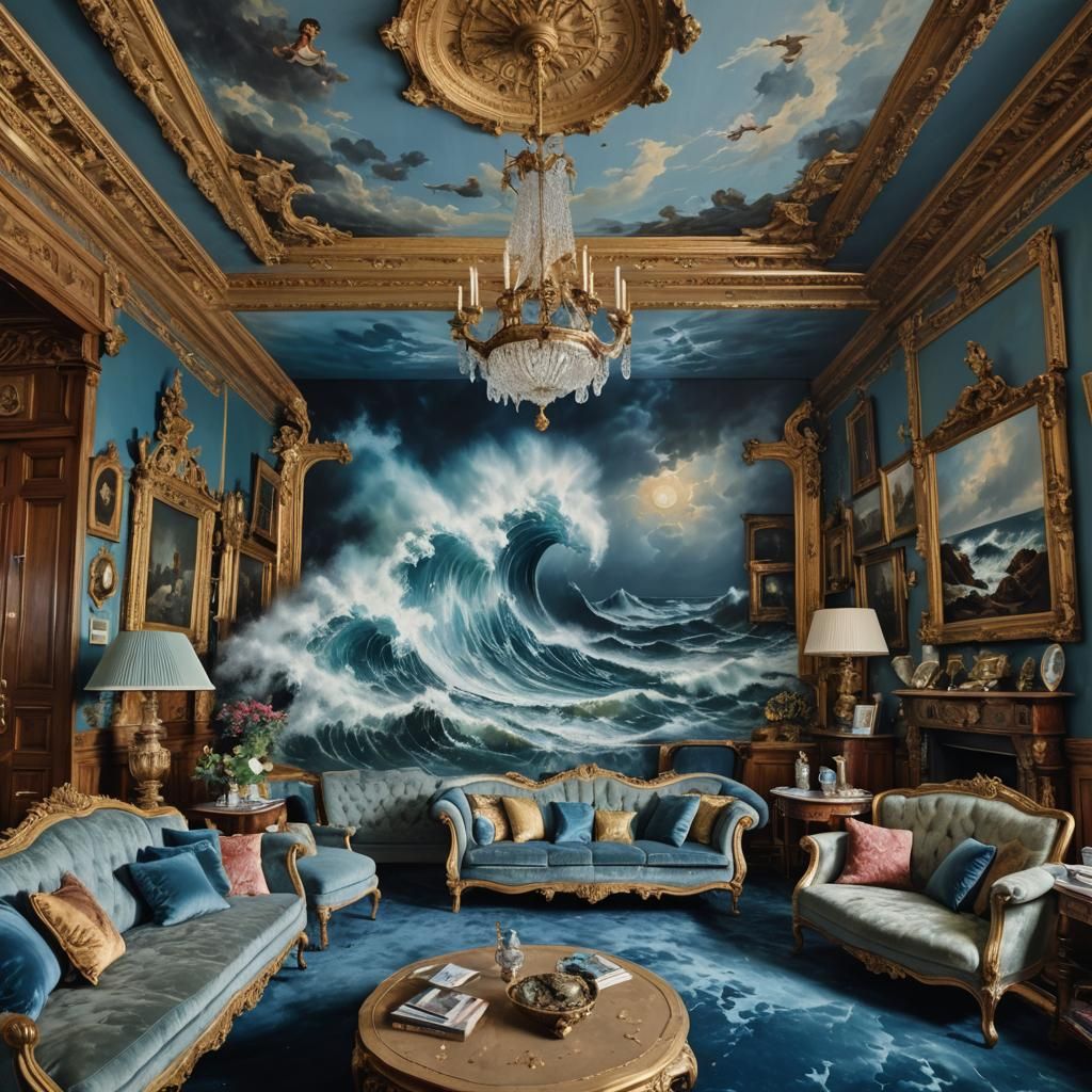 Victorian Room with Oozing Ocean Painting